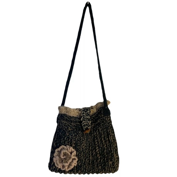 Handmade Chunky Knit Hobo Bag crossbody Purse carry all Boho Hippie green tan - Picture 2 of 16